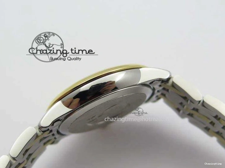 0315 OnTrend De Ville 27mm SS YG Ladies MK 1:1 Best Edition White MOP Dial Diamond Markers On SS Bracelet Ronda Quartz 8187